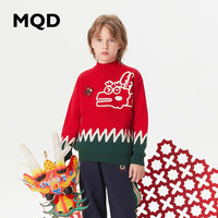马骑顿 MQD童装男大童拜年服23冬涂鸦童趣毛衣 中国红 110cm
