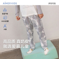 爱慕儿童(AIMER KIDS)薄款男女童3A抑菌套头长袖睡衣睡裤甜美可爱印花莫代尔奶皮衣 男裤-迷彩AK242E251 160