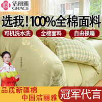 GRACE 洁丽雅 床上四件套纯棉100%纯棉家用床上用品被套床笠枕套全棉床单四件套 薄荷绿 床单款四件套/被套200