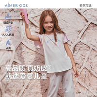 爱慕儿童(AIMER KIDS)男女孩春夏3A抑菌儿童睡衣睡裤套头短袖睡衣/睡裤可爱奶皮衣 女上衣-萌兔AK141E302 90