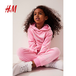 H&M童装女童套装2件式印花柔软舒适丝绒套装1172283 粉色/芭比 120/64