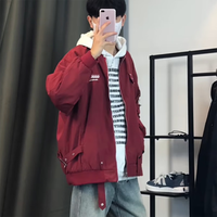 7家优品潮牌拉链外套男春秋季复古美式高街痞帅工装棒球服飞行员夹克上衣 CNSD-W996红色 XL