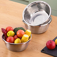 茶花 CHAHUA漏盆洗菜盆食品级不锈钢家用淘米筛菜盆厨房菜盆滤水沥水篮盆 浅灰色 1个 7L 甄享不锈钢漏盆28