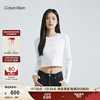 Calvin Klein  Jeans女士经典时尚层叠字母螺纹长袖T恤J222390 YAF-月光白 S