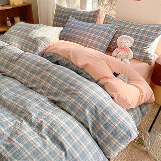 安睡宝（SOMERELLE）纯棉床上四件套100%全棉色织水洗棉被套床单床笠单人简约套件三 洛林-蓝 1.5m床笠四件套-被套200x230