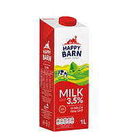 Happy Barn 波兰原装进口全脂高钙纯牛奶1L*12盒