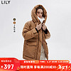 LILY 2022冬新款女装保暖连帽狐狸毛领中长羽绒服外套 704驼咖 M