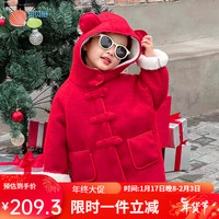 贝贝怡外套女童加绒新年拜年服小童国潮连帽外衣加绒保暖儿童上衣童装 红色 110cm(身高100-110CM)