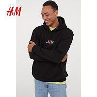 H&M HM男装卫衣冬季美式流行款图案抽绳柔软舒适连帽衫0699755