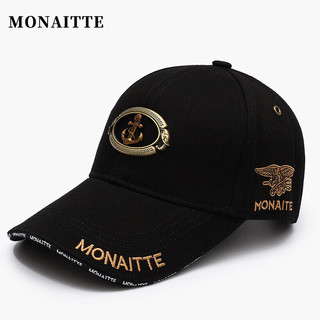 蒙奈特（MONAITTE）帽子男秋冬鸭舌帽女运动大头围户外冬季时尚防晒遮阳棒球帽潮 黑色（四季款） 普通码 54-60CM