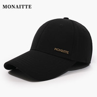 蒙奈特(MONAITTE)帽子男秋冬潮牌鸭舌帽防晒遮阳帽大头围户外春秋封口棒球帽女 黑色 普通码:封口有弹力(55-58CM)