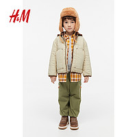 H&M HM童装儿童外套23冬季棒球领绗缝夹棉可拆卸连帽夹克1203344