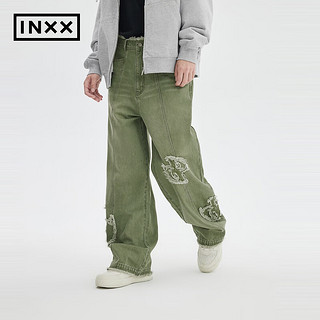 英克斯（inxx）Standby 潮流复古休闲宽松直筒牛仔裤情侣长裤XME1220238 军绿色-预售1 L