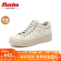 Bata 拔佳 休闲鞋女2024春季牛皮通勤百搭时尚高帮板鞋UAH01AM4 米白 34