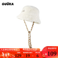 古由卡（GUUKA）美式街头毛绒渔夫帽男冬潮 可拆卸麻花辫仿兔毛保暖帽子 米白 均码