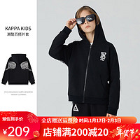 Kappa Kids儿童撞色品牌Logo翅膀印花长袖连帽休闲卫衣 黑色 120