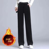 咪小主 加绒加厚雪尼尔秋冬高腰阔腿裤女宽松显瘦韩版直筒裤拖地裤 升级-加绒黑色（有口袋） M 【95-110斤】