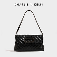 CHARLIE&KELLI 轻奢品牌包包2024新款送女友新年礼物单肩腋下包菱格单肩斜挎包 黑色