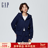 Gap女装春季2024LOGO宽松纯色拉链连帽衫外套873736卫衣上衣 海军蓝 175/92A(XL)亚洲尺码