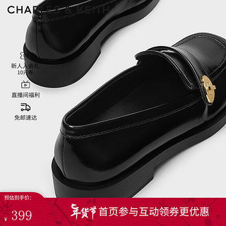 CHARLES&KEITH24春复古金属扣粗跟乐福鞋小皮鞋子女鞋女士CK1-70920143 Black Box黑色 37