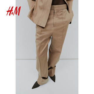 H&M2024春季女士裤腿烫折斜纹长裤1218395 米色 155/60A 32