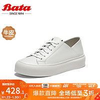 Bata 拔佳 休闲鞋女2024春季时尚通勤牛皮百搭运动经典板鞋VQT05AM4 米白 37