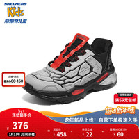 Skechers斯凯奇闪穿鞋红色新年款男童一脚蹬休闲鞋子中大童运动鞋403838L 灰色/黑色/GYBK 34