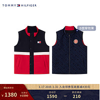 TOMMY HILFIGER【龙年系列】 24早春童装男双面穿刺绣立领马甲TH2412074 藏青印花/红黑拼接654 7/130cm