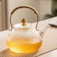 瓷牌茗茶具锤纹玻璃提梁壶茶具套装家用客厅防烫整套功夫茶具小型便携电陶炉 金色点锤纹提梁壶（嘴滤款 710ml