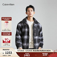 Calvin Klein  Jeans男女中性仿羊羔绒格纹立领外套J400334 BEH-太空黑格纹 M