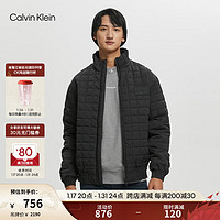 Calvin Klein Jeans秋冬男士时尚休闲简约贴片格子立领夹棉外套J321911 BEH-黑色 M