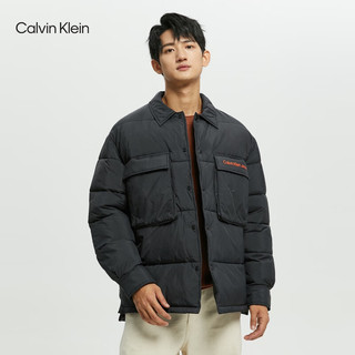 Calvin Klein  Jeans秋冬男士通勤印花大口袋按扣翻领棉服外套J322218 BEH-太空黑 M