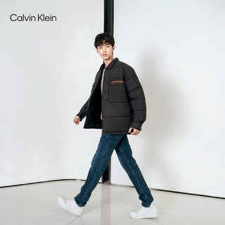 Calvin Klein  Jeans秋冬男士通勤印花大口袋按扣翻领棉服外套J322218 BEH-太空黑 M
