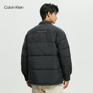 Calvin Klein  Jeans秋冬男士通勤印花大口袋按扣翻领棉服外套J322218 BEH-太空黑 M