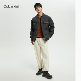 Calvin Klein  Jeans秋冬男士通勤印花大口袋按扣翻领棉服外套J322218 BEH-太空黑 M