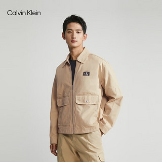 Calvin Klein  Jeans男士简约织布标拉链翻领工装夹克外套J324221 PF2-卡其色 L