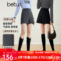 百图betu女装2023秋冬新款短裤ins风简约时髦高腰阔腿短裤女2310T80 黑色 L