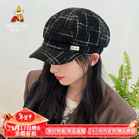 稻草人帽子女士秋冬时尚休闲贝雷帽韩版ins显脸小复古画家帽 黑色 均码