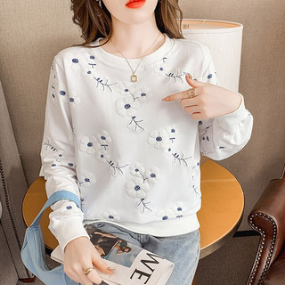 红蜻蜓 RED DRAGONFLY白色纯棉加绒长袖t恤女春秋2023长袖女上衣内搭打底衫女士 白色 L