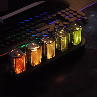  三每 RGB拟辉光管 LED彩色台钟  木纹色 RGB