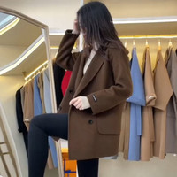 黑色赫本风毛呢外套女冬韩版大码宽松休闲加厚大衣保暖