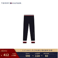 TOMMY HILFIGER 童装女简约印花拼色松紧腰加绒打底裤TH2342049 藏青色001 5/110cm