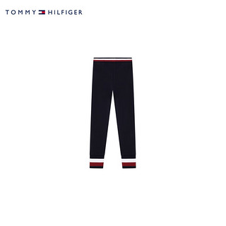 TOMMY HILFIGER 23新款秋冬童装女简约印花拼色松紧腰加绒打底裤TH2342049 藏青色001 5/110cm