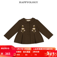 happyology英国儿童秋冬装娃娃领绵羊毛外套公主绣花女童外套 深摩卡-衣服 92cm