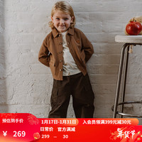 happyology英国儿童纯棉绣花上衣舒适男女童新品童装翻领刺绣外套 泰迪棕