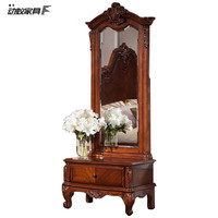 动蚁美式穿衣镜实木试衣镜欧式全身落地镜带抽屉家用置地妆镜 750*450*1936MM