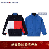 TOMMY HILFIGER 24春季童装男双面穿拼色刺绣休闲运动夹克TH2212027 红白黑拼色/蓝色654 M/150cm