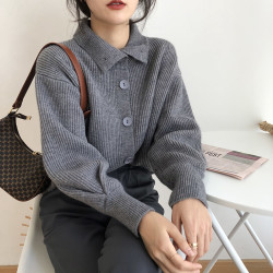 晗沫美衣 针织衫女宽松韩版慵懒上衣外套女显瘦开衫春 HMZ2743 灰色 均码