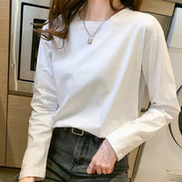 ESCURLTF 宽松百搭 女士圆领打底衫 L 105-130斤 纯白长T