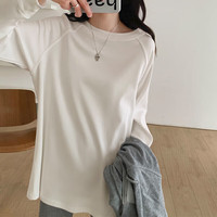 品彩长袖T恤女经典宽松打底衫女设计感小众洋气上衣内搭 P12KE1855 M